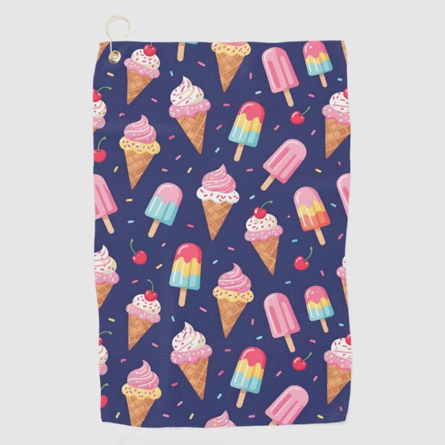 Ice cream, popsicles and cherries pattern golf towel (Front)