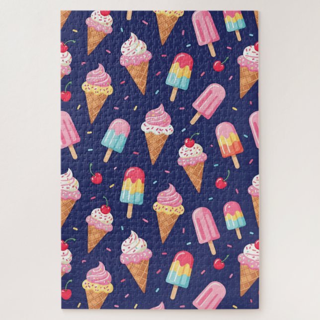 Ice cream, popsicles and cherries pattern jigsaw puzzle (Vertical)