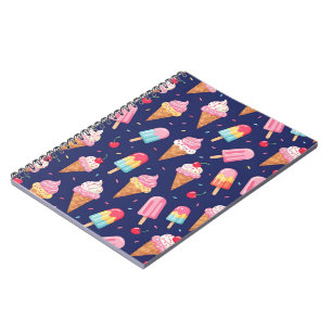 Ice cream, popsicles and cherries pattern notebook