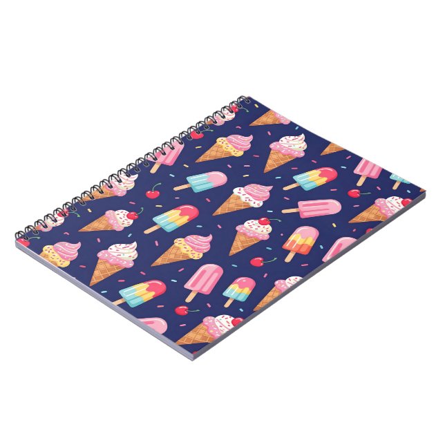 Ice cream, popsicles and cherries pattern notebook (Left Side)