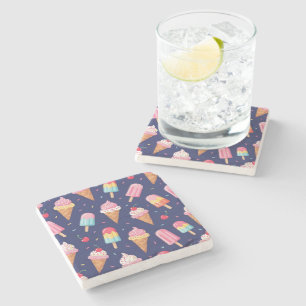 Ice cream, popsicles and cherries pattern stone coaster