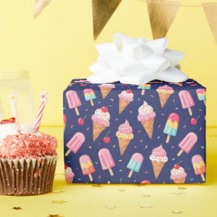 Ice cream, popsicles and cherries pattern wrapping paper