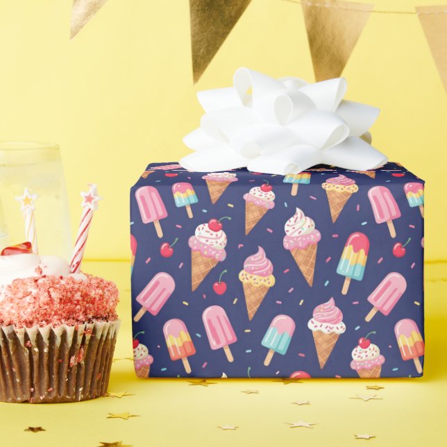 Ice cream, popsicles and cherries pattern wrapping paper (Birthday Party)