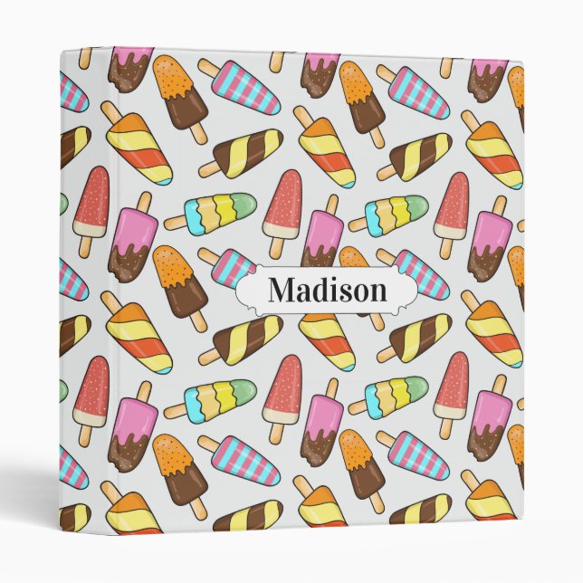 Ice Cream Popsicles Pattern custom name binders (Front/Spine)