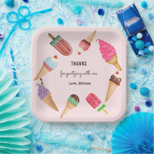 Ice Cream Popsicles Pink Party Paper Plate