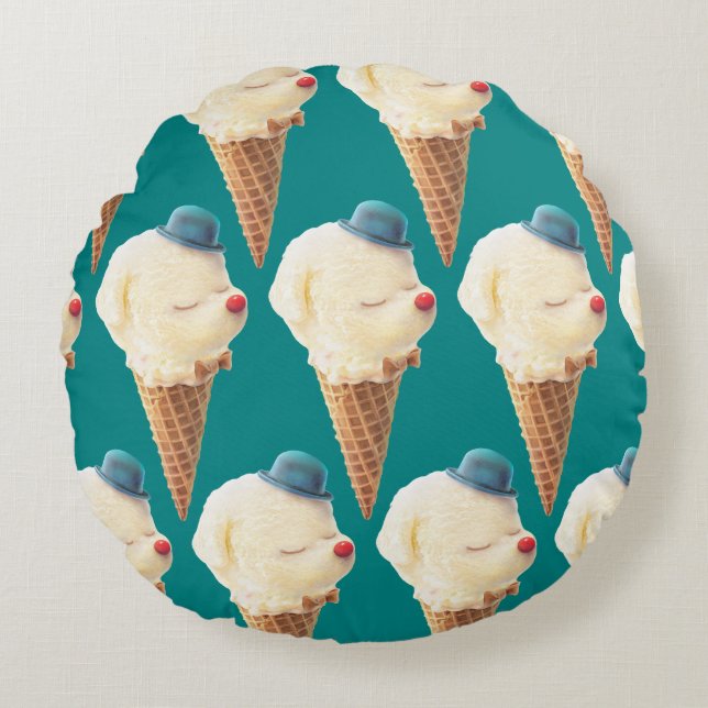 Ice Cream Puppy Pattern Round Pillow (Front)