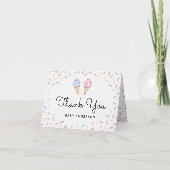 Ice Cream Rainbow Sprinkles Baby  Thank You Card (Front)