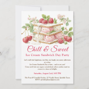 Ice Cream Sandwich Day Watercolor Invitation 
