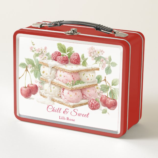 Ice Cream Sandwich Day Watercolor  Metal Lunch Box (Front)