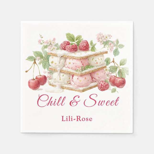 Ice Cream Sandwich Day Watercolor  Napkin (Front)