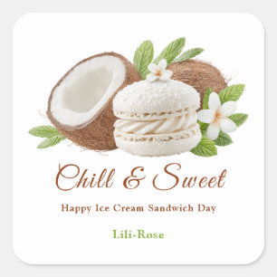 Ice Cream Sandwich Day Watercolor  Square Sticker