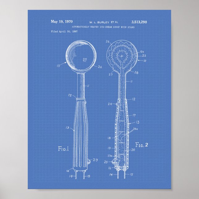 Ice Cream Scoop 1970 Patent Art Blueprint Poster (Front)