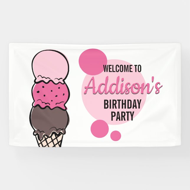 Ice Cream Scoop Birthday Party Banner (Horizontal)