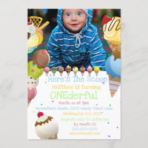 Ice cream scoop summer photo colourful party invitation