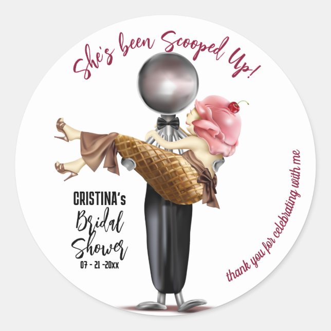 Ice cream Scooped Up Bridal Shower Classic Round Sticker (Front)