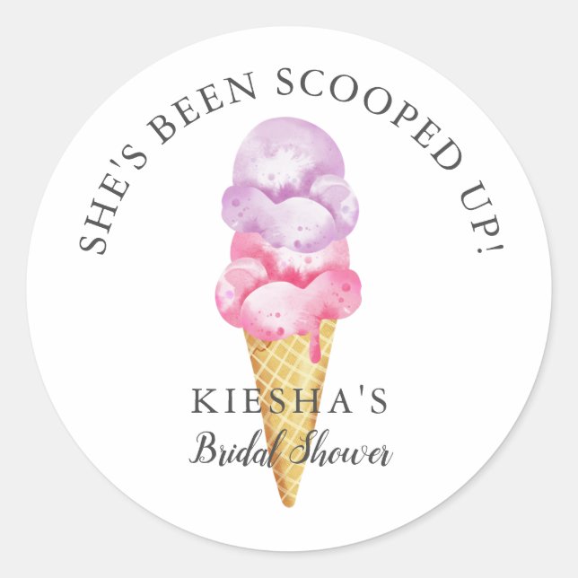 Ice Cream Scooped Up Bridal Shower Favour Classic Round Sticker (Front)