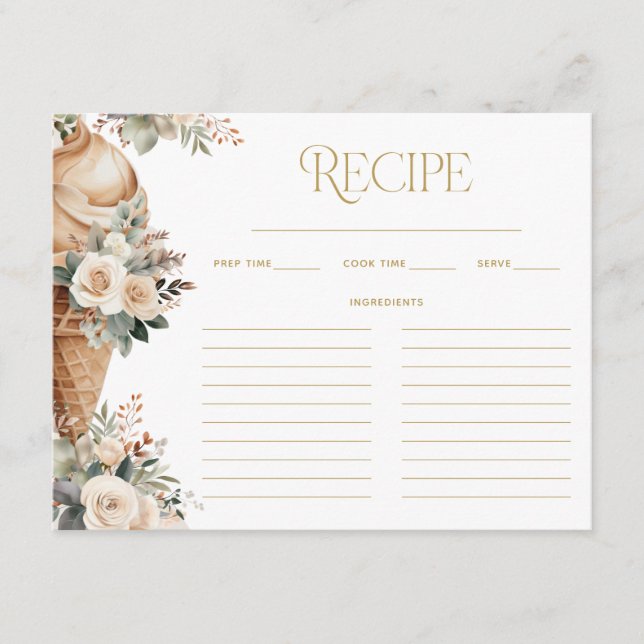 Ice Cream Scooped Up Floral Recipe Bridal Shower Enclosure Card (Front)