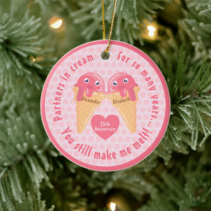 Ice Cream Scoops Cute Romantic Valentine's Day Ceramic Ornament
