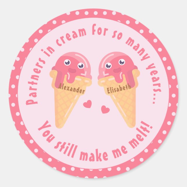 Ice Cream Scoops Cute Romantic Valentine's Day Classic Round Sticker (Front)