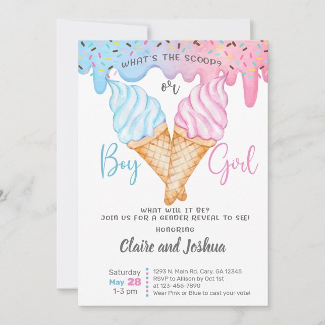 Ice Cream Scoops Gender Reveal invitation. Invitation (Front)