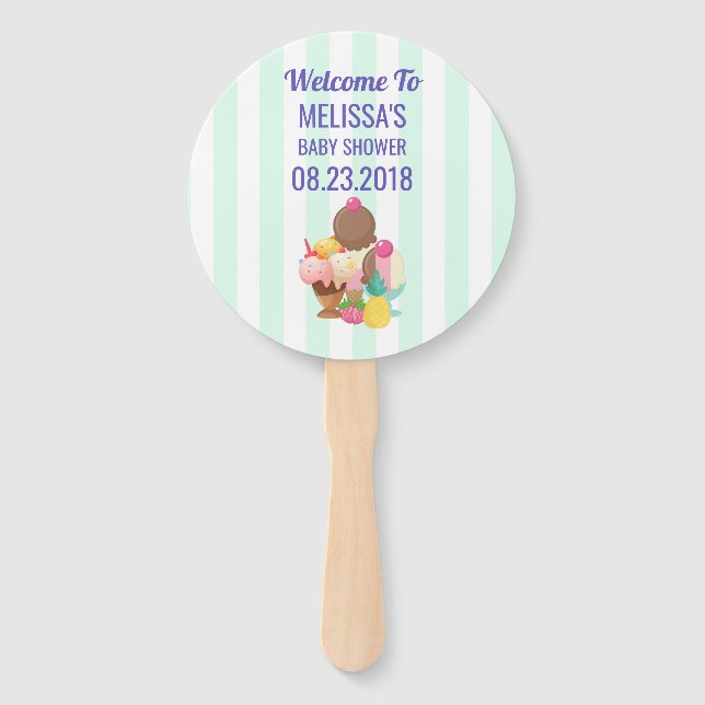 Ice Cream Scoops with Sprinkles Baby Shower Hand Fan (Front)