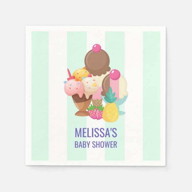 Ice Cream Scoops with Sprinkles Baby Shower Napkin (Front)
