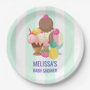 Ice Cream Scoops with Sprinkles Baby Shower Paper Plate