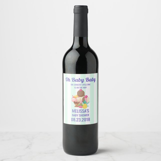 Ice Cream Scoops with Sprinkles Baby Shower Wine Label (Front)