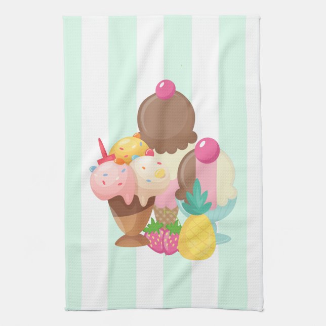 Ice Cream Scoops with Sprinkles Kitchen Towel (Vertical)