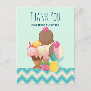 Ice Cream Scoops with Sprinkles Party Thank You Postcard