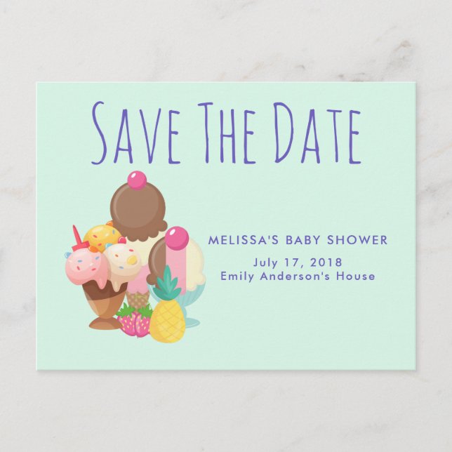 Ice Cream Scoops with Sprinkles Save The Date Announcement Postcard (Front)