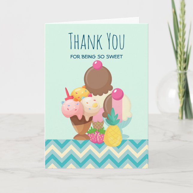 Ice Cream Scoops with Sprinkles Thank You Card (Front)