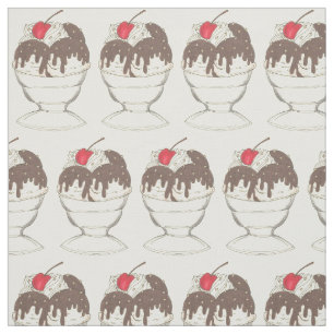 Ice Cream Shoppe Hot Fudge Cherry Sundae Dessert Fabric