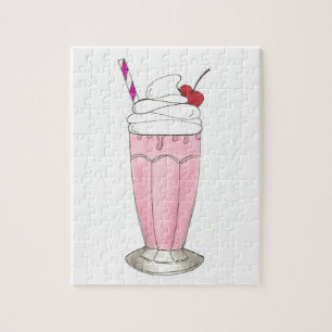 Ice Cream Shoppe Strawberry Pink Milkshake Foodie Jigsaw Puzzle