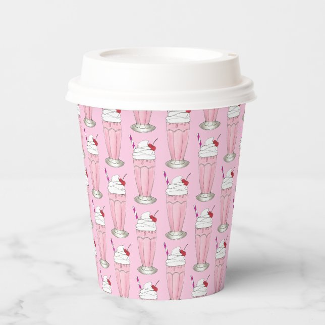 Ice Cream Shoppe Strawberry Pink Shake Milkshake Paper Cups (Front)