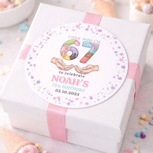 Ice Cream “Six Seven” 7th Birthday Party for Kids Classic Round Sticker