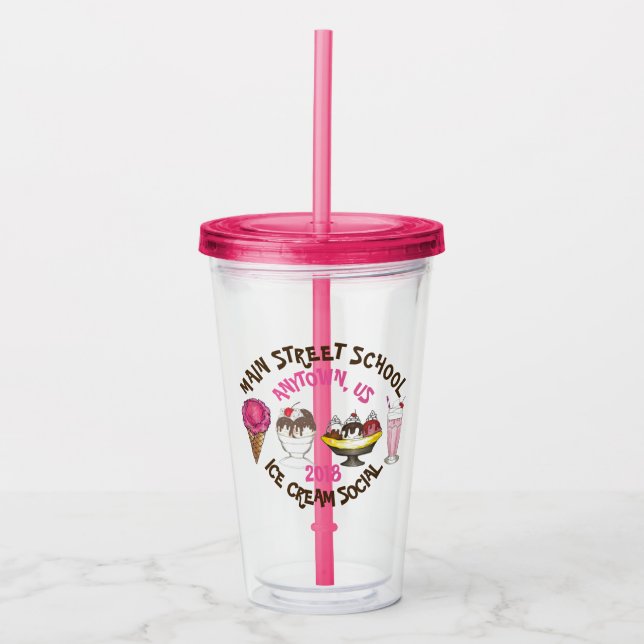 Ice Cream Social Banana Split Cone Sundae Shake Acrylic Tumbler (Front)