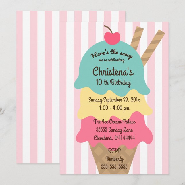 Ice Cream Social Birthday Party Invitation (Front/Back)