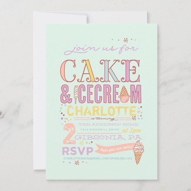 ICE CREAM SOCIAL BIRTHDAY PARTY INVITATION invite (Front)