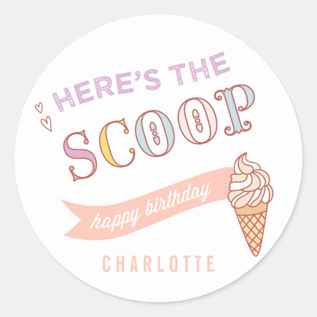 ICE CREAM SOCIAL birthday party thank you sticker (Front)
