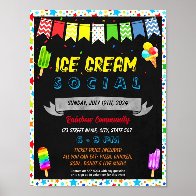 Ice Cream Social event template Poster (Front)