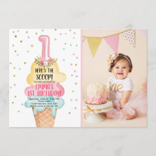 Ice Cream Social Here's the Scoop First Birthday Invitation