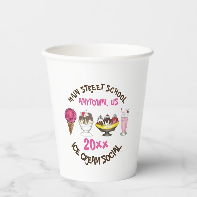 Ice Cream Social Make Your Own Sundae Party Paper Cups (Front)
