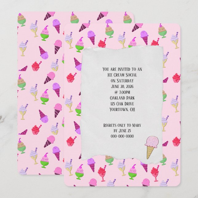 Ice Cream Social Party cones Invitation (Front/Back)