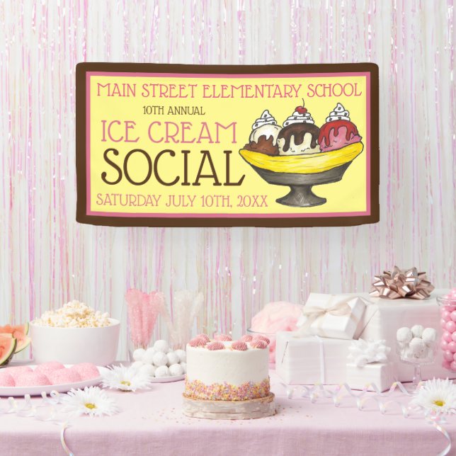 Ice Cream Social Party Dessert Banana Split Sundae Banner (Party)