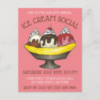 Ice Cream Social Party Dessert Banana Split Sundae