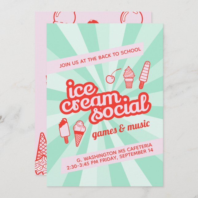 Ice Cream Social Party Flyer Invitation (Front/Back)