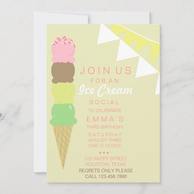 Ice Cream Social Party Invitation (Front)