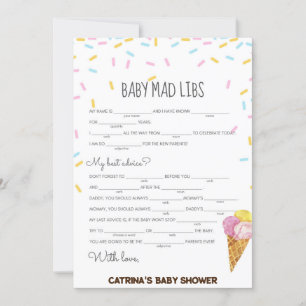 Ice Cream Sprinkle Baby Shower -Editable Name, 5x7 Invitation