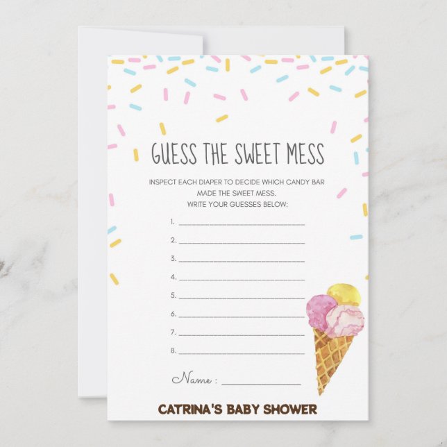 Ice Cream Sprinkle Baby Shower -Editable Name, 5x7 Invitation (Front)